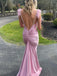 Classy Pink Mermaid Prom Dress Feather Sleeve Ruched Satin Formal Gown,OLP2081