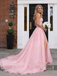 Sexy Strapless Pink Chiffon A-Line Prom Dress With High Slit,OLP1865