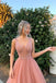 Elegant Pink V-Neck A-Line Long Prom Dress Ideas, Evening Party Dresses, OLP1471