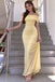 Beautiful Pale Yellow Off-Shoulder Sparkly Maxi Prom Dress Ruched Mesh,OLP2436