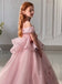 Cute Pink Off-Shoulder Long A-Line Flower Girl Dress , FGS0037