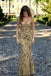 Fancy Champagne Gold Scoop Sleeveless Beaded Mermaid Classy Prom Dress,OLP2347