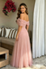 Unique Off-Shoulder Pink Ruched Prom Dress Tulle Sequin Evening Gown,OLP2221