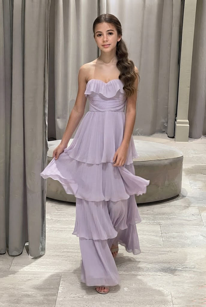 Pretty Lavender Strapless Tiered Chiffon Formal Dress with Ruffled Sweetheart,OLP2370