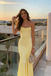 Classy Yellow Strapless Prom Dress Ruched Satin Mermaid Formal Evening Gown,OLP2015