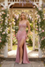 Chic Dusty Pink Satin Side Slit Prom Gown Featuring Sequin Bustier Bodice,OLP1892