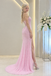 Pink Beaded Strapless Mermaid Prom Dress Sparkly Mesh Long Evening Gown,OLP2426