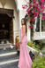 Beautiful Mermaid Pink Draped High Slit V-neck Strapless Prom Dress,OLP2162