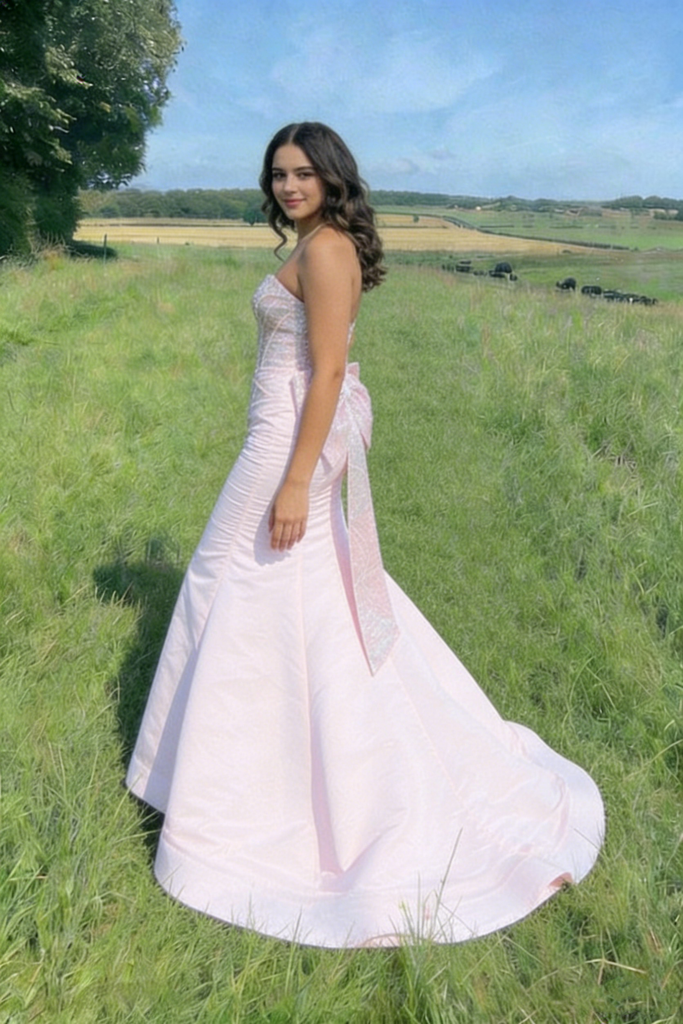 Unique Pink Mermaid Prom Dress Sparkly Sequin Bodice Sweetheart Formal Gown,OLP2185