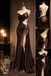 Classy Brown Satin Cowl Neck Prom Dress Sexy Side Slit Unique Backless Gown,OLP2276