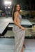 Modern Silver Spaghetti Straps V-Neck Backless Cutout Sequin Mermaid Prom Dress,OLP2132