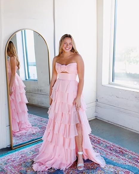 Elegant Pink Sweetheart  Long Prom Dress Ideas, Evening Party Dresses, OLP1434