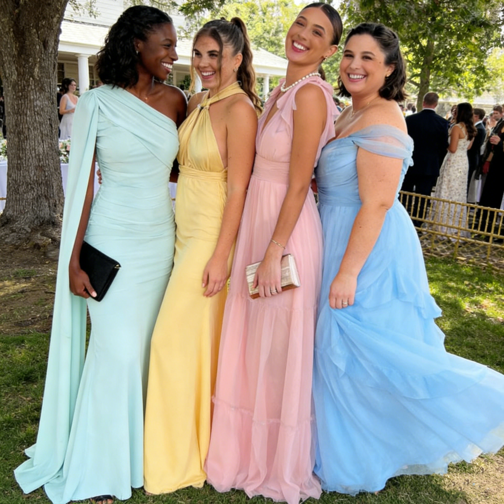 Modern Mismatched Bridesmaid Gowns Mix-and-Match Floor Length Satin Dress,BG950