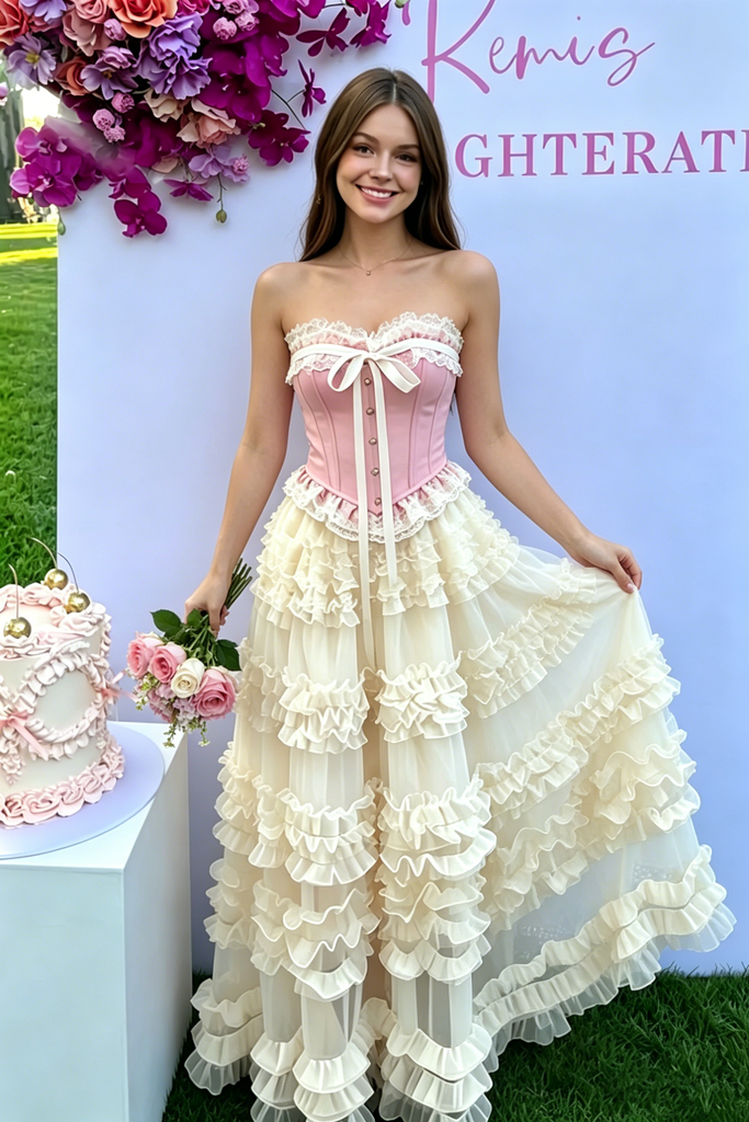 Unique Corset Top Prom Dress with Ruffled Tulle Skirt Beautiful Tea Length,OLP2286