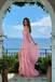 Sexy Pink Strapless Prom Gown Tiered Ruffles High Leg Slit Design,OLP2002
