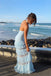 Beautiful Baby Blue Halter Neck Tiered Ruffle Maxi Prom Dress Classy Tulle Gown,OLP2385