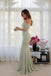 Classy Sage Green Off Shoulder Mermaid Prom Dress Long Sleeve Pearl Illusion Gown,OLP2387