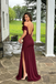 Burgundy Off Shoulder Prom Dress Ruched Chiffon Thigh Slit Sexy Party Gown,OLP2258