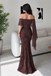 Fancy Brown Off Shoulder Sheer Sleeve Floral Embroidered Prom Dress,OLP251