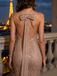 Sexy Champagne Gold Halter Prom Dress Featuring Stunning Embellished Florals,OLP2298