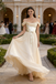 Elegant Champagne Tulle Prom Gown Off-Shoulder Satin Corset Bodice,OLP1948