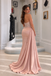 Classy Blush Pink Strapless Beaded Satin Mermaid Prom Dress,OLP2504