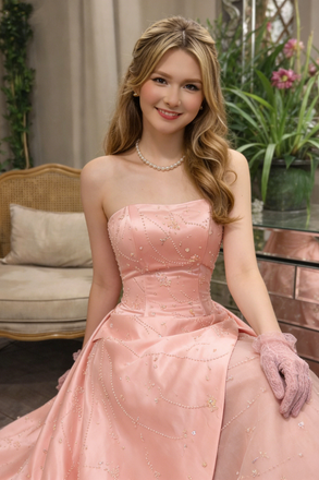Elegant Dusty Rose Ball Gown Prom Dress Strapless Satin Drape Beaded Evening Gown,OLP2166