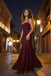 Stunning Burgundy Chiffon Mermaid Gala Gown Sleeveless Ruched Prom Dress,OLP2316