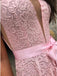 Elegant Pink V-Neck Side Slit Long Prom Dress Ideas, Evening Party Dresses, OLP1571