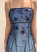 Elegant Blue A-Line Evening Dress Black Floral Embroidery Straps,OLP2102