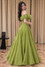 Unique Sage Green Classy Ruffled Off-the-Shoulder A-Line Prom Dress,OLP2435