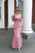 Unique 3D Rosette Pink Prom Dress V-Neck Ruffled Chiffon Long Evening Gown,OLP1873