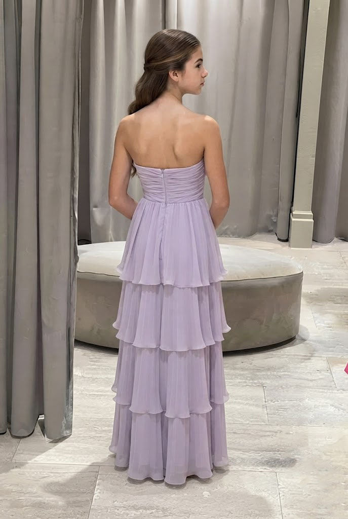 Pretty Lavender Strapless Tiered Chiffon Formal Dress with Ruffled Sweetheart,OLP2370