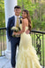 Elegant Strapless Yellow Lace Mermaid Formal Gown with Cascading Ruffle Skirt,OLP1883