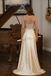Sexy Champagne Satin Prom Gown Rhinestone Bodice High Side Slit Formal,OLP2064
