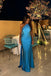 Sexy Blue Satin Backless One-Shoulder Mermaid Long Prom Dress,OLP2374