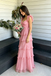 Pretty Pink Maxi Prom Dress Sweetheart Neck Ruffled Cap Sleeve Tiered Gown,OLP2353