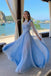Stunning Blue Ombre Tulle Evening Gown Modern One Shoulder A Line Prom Dress,OLP2295