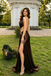 Classy Brown Satin Cowl Neck Prom Dress Sexy Side Slit Unique Backless Gown,OLP2276