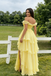 Sexy High-Low Chiffon Prom Gown Off-Shoulder Ruffled Layered Yellow Dress,OLP2124