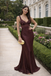 Sexy Brown Satin Prom Gown Lace Bodice V-Neck Mermaid Evening Dress,OLP1919