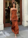 Sexy Rust Brown Satin Prom Dress Strapless Lace Inset Mermaid Evening Party Gown,OLP2152