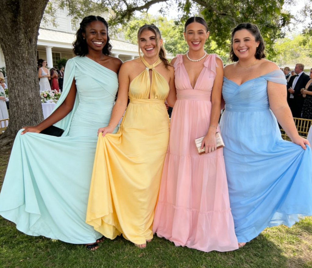 Modern Mismatched Bridesmaid Gowns Mix-and-Match Floor Length Satin Dress,BG950
