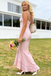 Chic Mermaid Pink Prom Gown Deep V-Neck Ruffled Trumpet Skirt Formal Wear,OLP1777