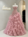 Stunning Pink Strapless Beaded Ruffled Organza Mermaid Prom Dress,OLP2414