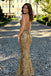Fancy Champagne Gold Scoop Sleeveless Beaded Mermaid Classy Prom Dress,OLP2347