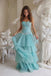 Unique Light Blue Tiered Tulle Party Dress Strapless A-Line Long Prom Dress,OLP2355