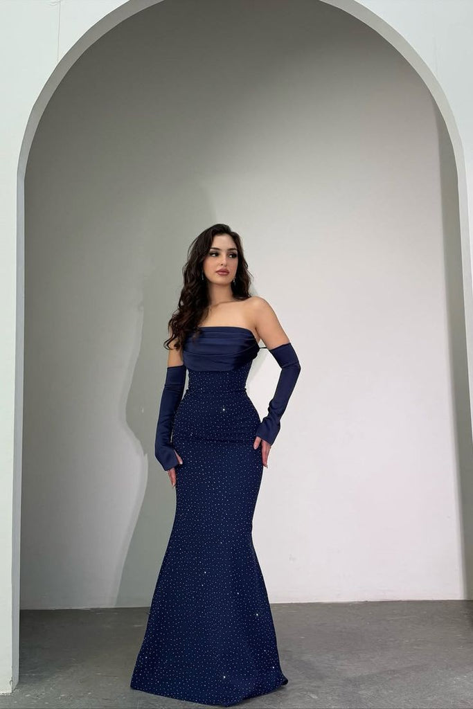 Sexy Navy Sweetheart Mermaid Long Prom Dress Ideas, Evening Party Dresses, OLP1498