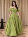 Unique Sage Green Classy Ruffled Off-the-Shoulder A-Line Prom Dress,OLP2435