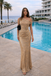 Shimmering Gold Off the Shoulder Evening Gown Sexy Ruched Fitted Prom Dress,OLP1906